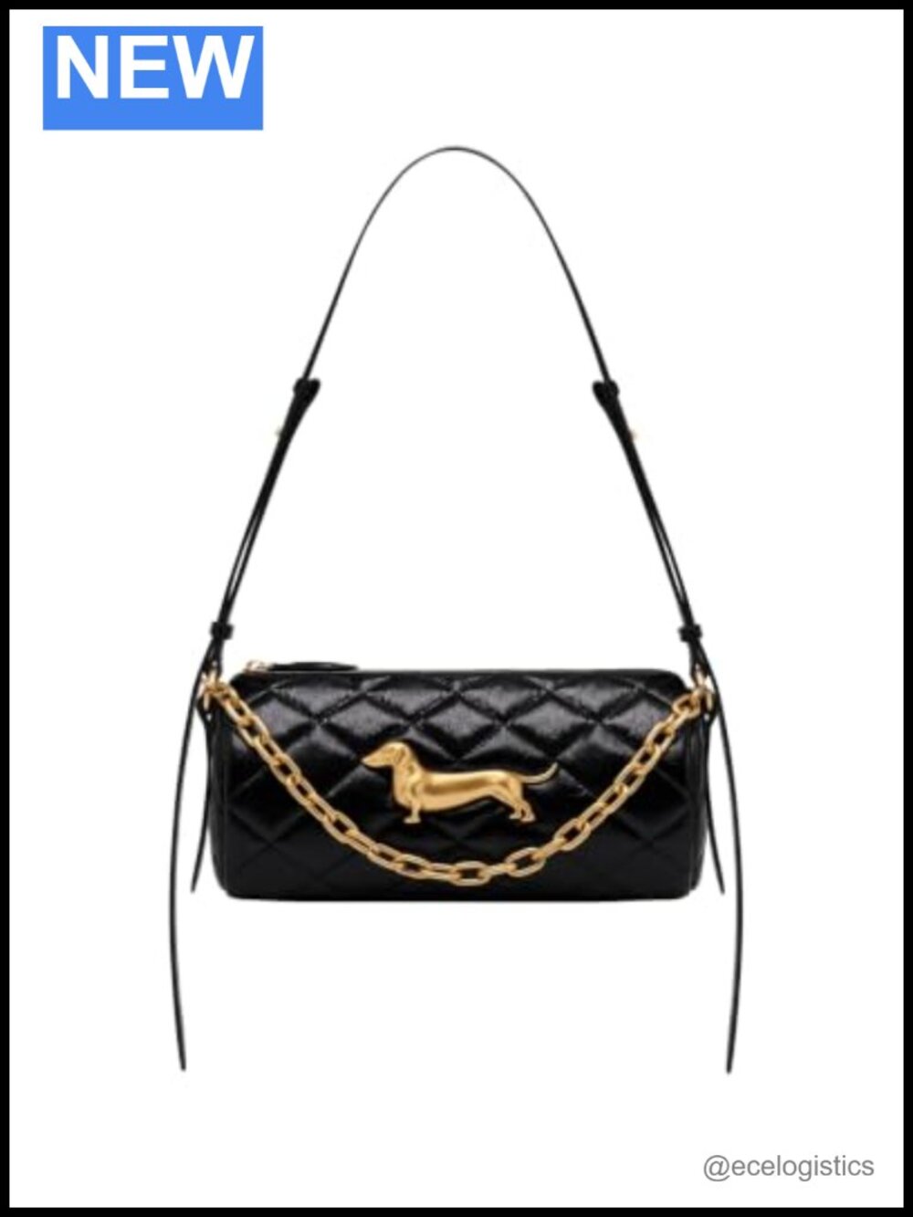 Quilted Vegan Leather Chain Shoulder Bag Crossbody Baguette Purse